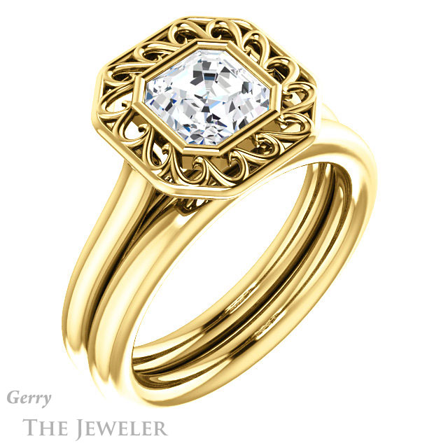 Asscher Cut Forever One Engagement Ring Setting #GTJ1275-asscher-fo-y | Gerry The Jeweler 14k Yellow Gold Asscher Cut Forever One Engagement Ring Setting #GTJ1275-asscher-fo-y