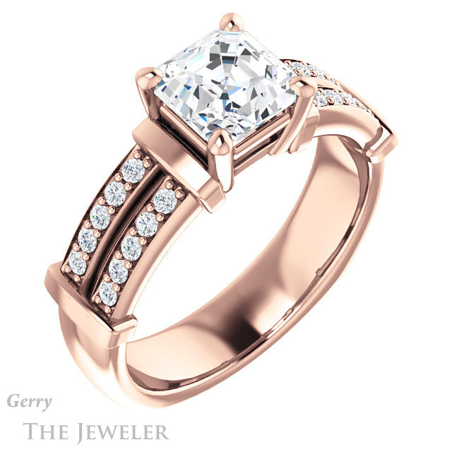 14k Rose Gold Asscher Cut Forever One Engagement Ring Setting #GTJ1279-asscher-fo-r