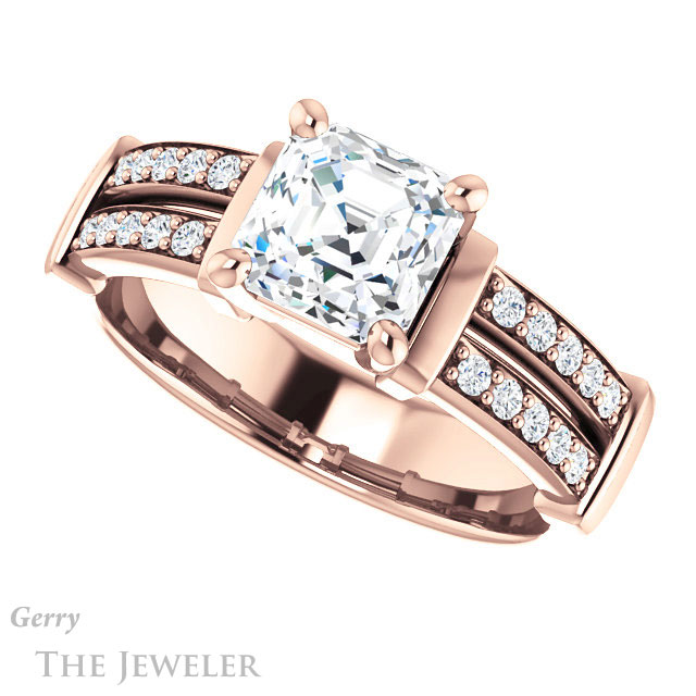 14k Rose Gold Asscher Cut Forever One Engagement Ring Setting #GTJ1279-asscher-fo-r
