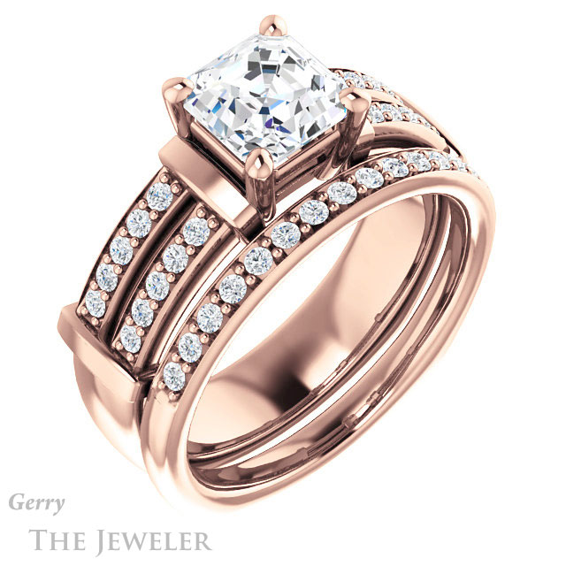 14k Rose Gold Asscher Cut Forever One Engagement Ring Setting #GTJ1279-asscher-fo-r