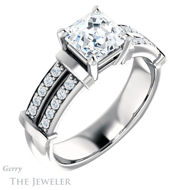 14k White Gold Asscher Cut Forever One Engagement Ring Setting #GTJ1279-asscher-fo-w