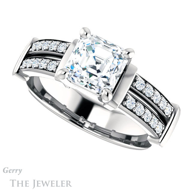 14k White Gold Asscher Cut Forever One Engagement Ring Setting #GTJ1279-asscher-fo-w