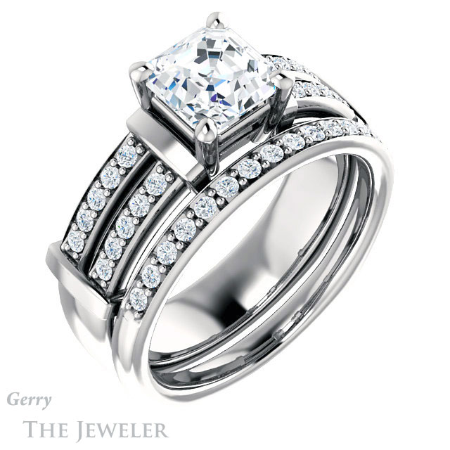 14k White Gold Asscher Cut Forever One Engagement Ring Setting #GTJ1279-asscher-fo-w