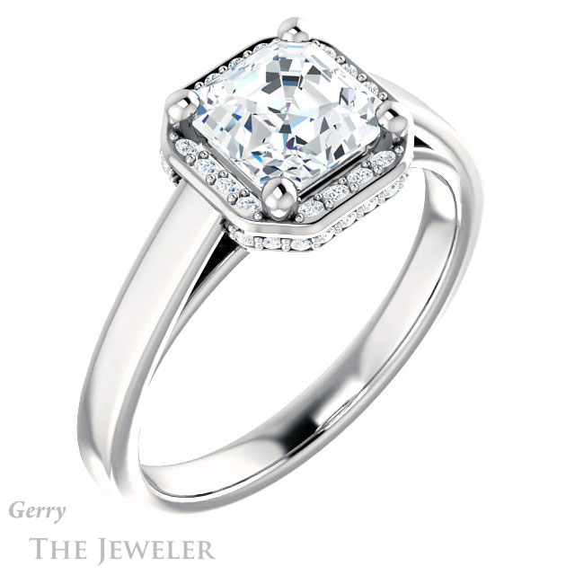 14k White Gold Asscher Cut Forever One Engagement Ring Setting #GTJ1284-asscher-fo-w 4 14k White Gold Asscher Cut Forever One Engagement Ring Setting #GTJ1284-asscher-fo-w