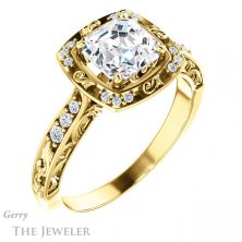 14k Yellow Gold Asscher Cut Forever One Engagement Ring Setting #GTJ900-asscher-fo-y