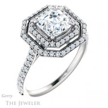 14k White Gold Asscher Cut Forever One Engagement Ring Setting #GTJ903-asscher-fo-w