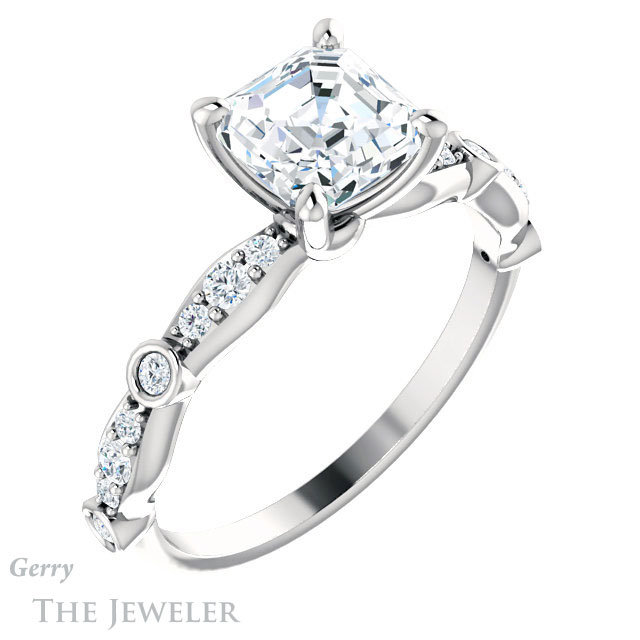 14k White Gold Asscher Cut Forever One Engagement Ring Setting #GTJ904-asscher-fo-w 4 14k White Gold Asscher Cut Forever One Engagement Ring Setting #GTJ904-asscher-fo-w