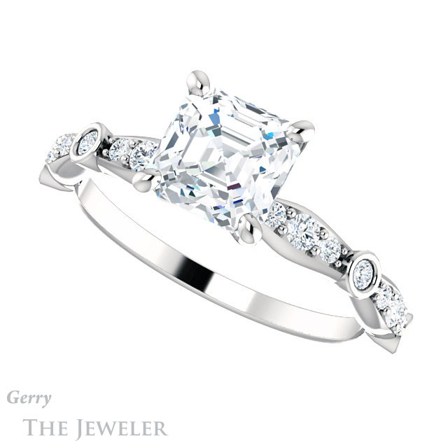 14k White Gold Asscher Cut Forever One Engagement Ring Setting #GTJ904-asscher-fo-w 5 14k White Gold Asscher Cut Forever One Engagement Ring Setting #GTJ904-asscher-fo-w
