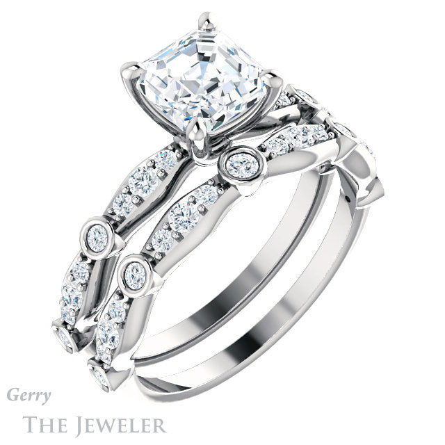 14k White Gold Asscher Cut Forever One Engagement Ring Setting #GTJ904-asscher-fo-w 6 14k White Gold Asscher Cut Forever One Engagement Ring Setting #GTJ904-asscher-fo-w
