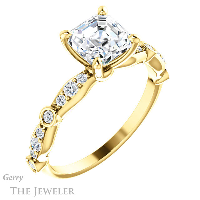 14k Yellow Gold Asscher Cut Forever One Engagement Ring Setting #GTJ904-asscher-fo-y 4 14k Yellow Gold Asscher Cut Forever One Engagement Ring Setting #GTJ904-asscher-fo-y