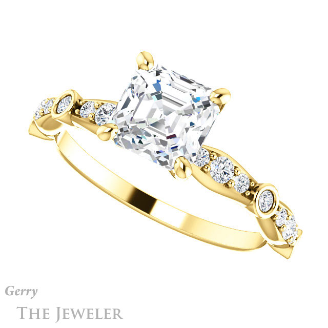 14k Yellow Gold Asscher Cut Forever One Engagement Ring Setting #GTJ904-asscher-fo-y 5 14k Yellow Gold Asscher Cut Forever One Engagement Ring Setting #GTJ904-asscher-fo-y