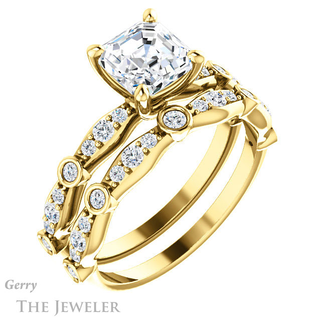 14k Yellow Gold Asscher Cut Forever One Engagement Ring Setting #GTJ904-asscher-fo-y 6 14k Yellow Gold Asscher Cut Forever One Engagement Ring Setting #GTJ904-asscher-fo-y