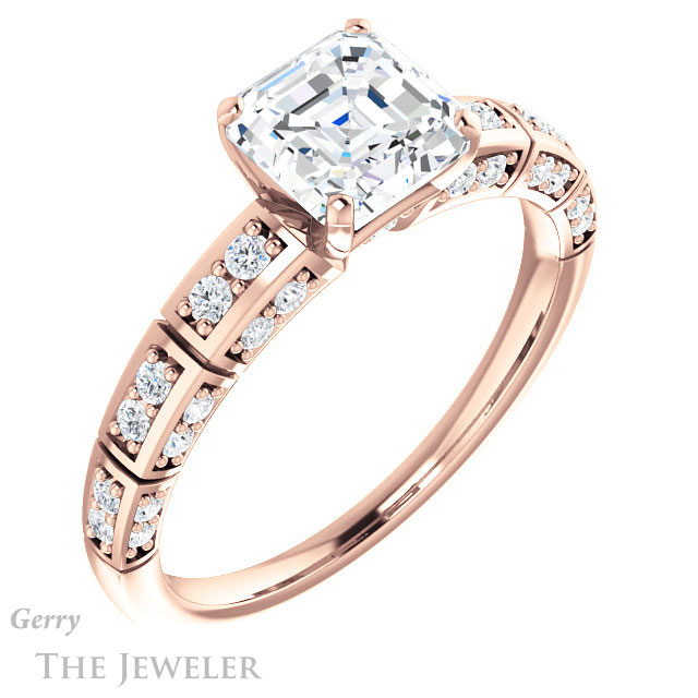 14k Rose Gold Asscher Cut Forever One Engagement Ring Setting #GTJ905-asscher-fo-r