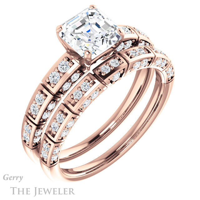 14k Rose Gold Asscher Cut Forever One Engagement Ring Setting #GTJ905-asscher-fo-r