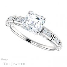 14k White Gold Asscher Cut Forever One Engagement Ring Setting #GTJ905-asscher-fo-w