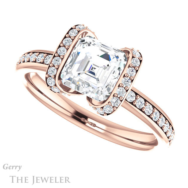 14k Rose Gold Asscher Cut Forever One Engagement Ring Setting #GTJ906-asscher-fo-r 5 14k Rose Gold Asscher Cut Forever One Engagement Ring Setting #GTJ906-asscher-fo-r