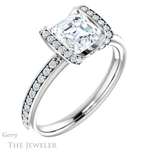 14k White Gold Asscher Cut Forever One Engagement Ring Setting #GTJ906-asscher-fo-w 4 14k White Gold Asscher Cut Forever One Engagement Ring Setting #GTJ906-asscher-fo-w