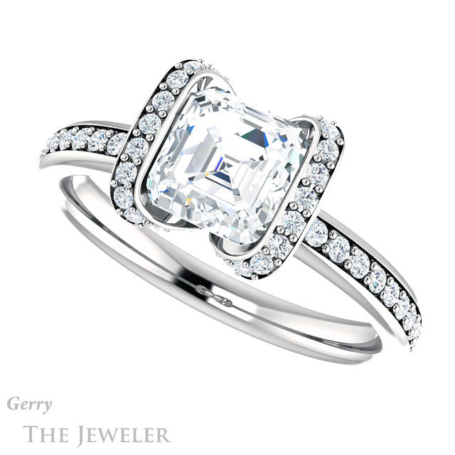 14k White Gold Asscher Cut Forever One Engagement Ring Setting #GTJ906-asscher-fo-w 5 14k White Gold Asscher Cut Forever One Engagement Ring Setting #GTJ906-asscher-fo-w
