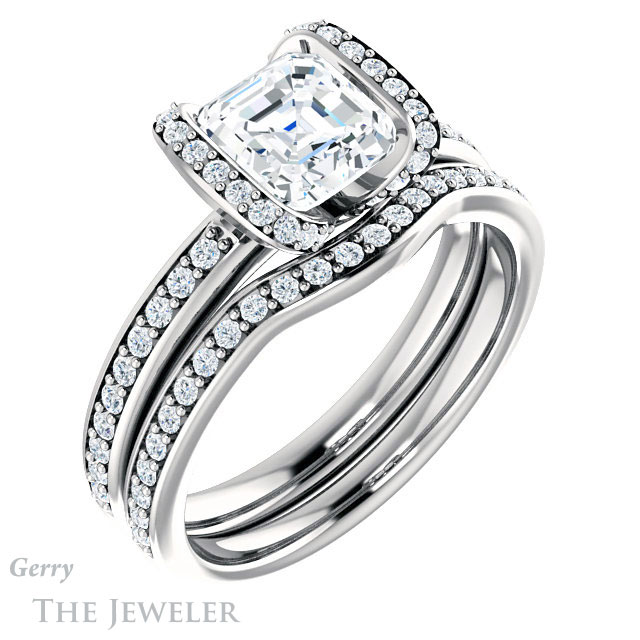 14k White Gold Asscher Cut Forever One Engagement Ring Setting #GTJ906-asscher-fo-w 6 14k White Gold Asscher Cut Forever One Engagement Ring Setting #GTJ906-asscher-fo-w