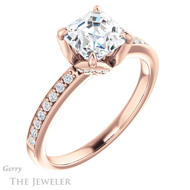 14k Rose Gold Asscher Cut Forever One Engagement Ring Setting #GTJ913-asscher-fo-r 4 14k Rose Gold Asscher Cut Forever One Engagement Ring Setting #GTJ913-asscher-fo-r