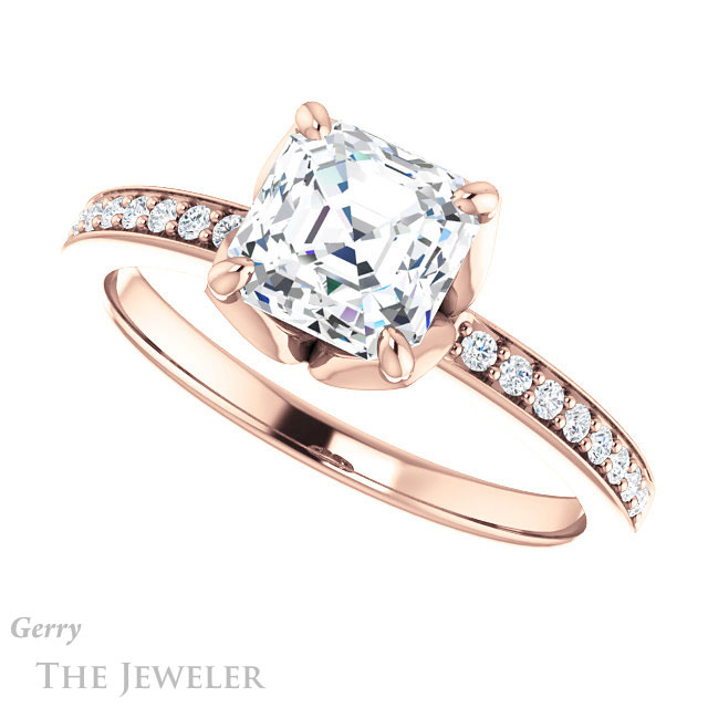 14k Rose Gold Asscher Cut Forever One Engagement Ring Setting #GTJ913-asscher-fo-r 5 14k Rose Gold Asscher Cut Forever One Engagement Ring Setting #GTJ913-asscher-fo-r
