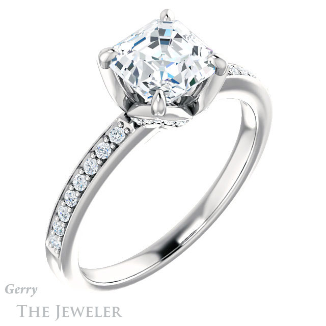 14k White Gold Asscher Cut Forever One Engagement Ring Setting #GTJ913-asscher-fo-w