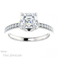 14k White Gold Asscher Cut Forever One Engagement Ring Setting #GTJ913-asscher-fo-w