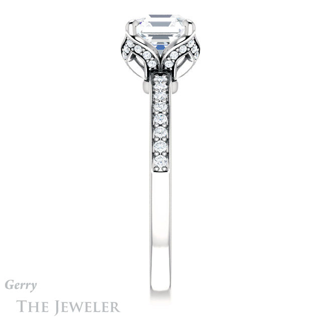 14k White Gold Asscher Cut Forever One Engagement Ring Setting #GTJ913-asscher-fo-w