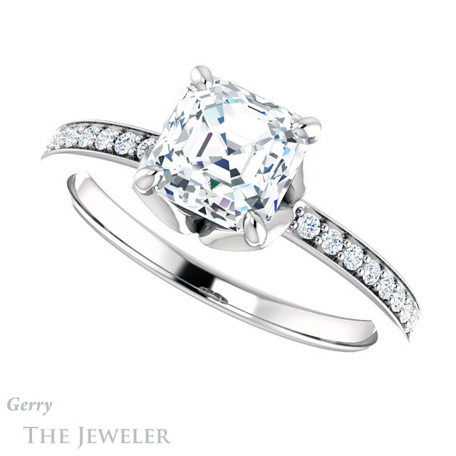 14k White Gold Asscher Cut Forever One Engagement Ring Setting #GTJ913-asscher-fo-w