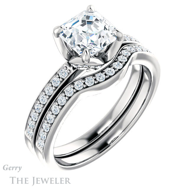 14k White Gold Asscher Cut Forever One Engagement Ring Setting #GTJ913-asscher-fo-w