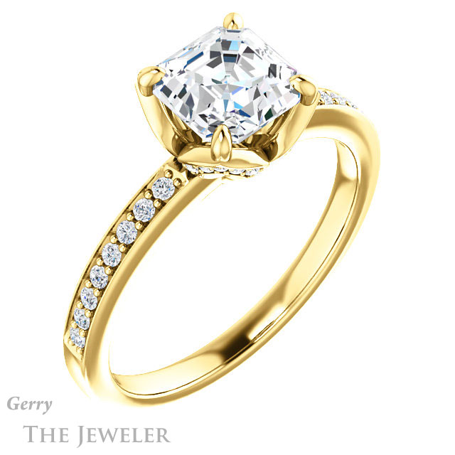 14k Yellow Gold Asscher Cut Forever One Engagement Ring Setting #GTJ913-asscher-fo-y