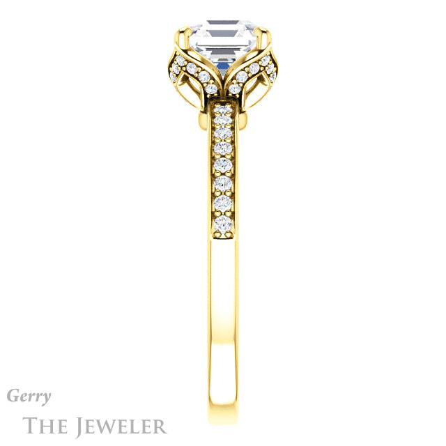 14k Yellow Gold Asscher Cut Forever One Engagement Ring Setting #GTJ913-asscher-fo-y