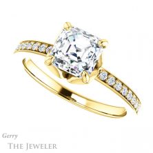 14k Yellow Gold Asscher Cut Forever One Engagement Ring Setting #GTJ913-asscher-fo-y
