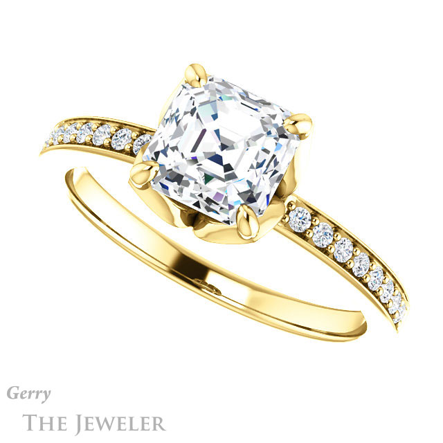 14k Yellow Gold Asscher Cut Forever One Engagement Ring Setting #GTJ913-asscher-fo-y