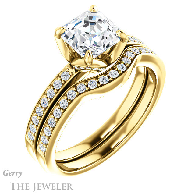 14k Yellow Gold Asscher Cut Forever One Engagement Ring Setting #GTJ913-asscher-fo-y