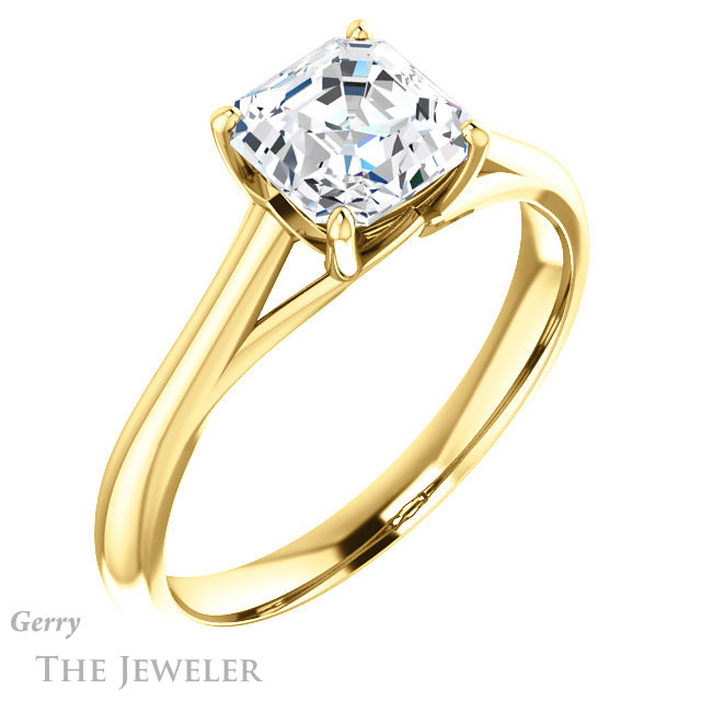 14k Yellow Gold Asscher Cut Forever One Engagement Ring Setting #GTJ916-asscher-fo-y