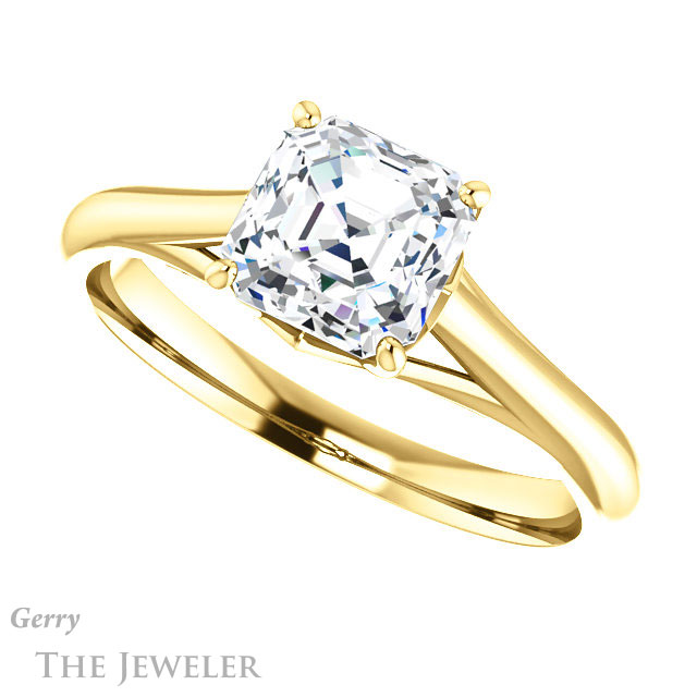 14k Yellow Gold Asscher Cut Forever One Engagement Ring Setting #GTJ916-asscher-fo-y