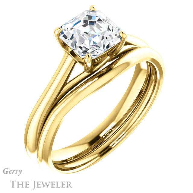 14k Yellow Gold Asscher Cut Forever One Engagement Ring Setting #GTJ916-asscher-fo-y