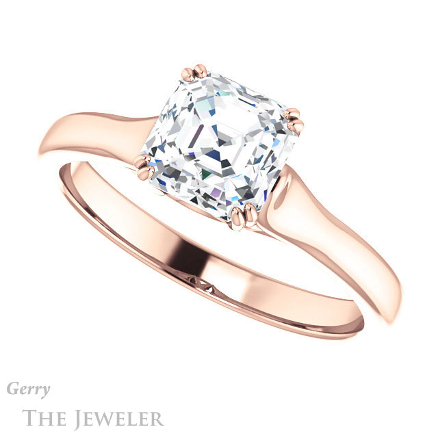 14k Rose Gold Asscher Cut Forever One Engagement Ring Setting #GTJ917-asscher-fo-r 5 14k Rose Gold Asscher Cut Forever One Engagement Ring Setting #GTJ917-asscher-fo-r