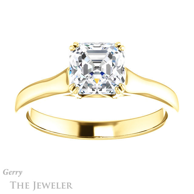 14k Yellow Gold Asscher Cut Forever One Engagement Ring Setting #GTJ917-asscher-fo-y