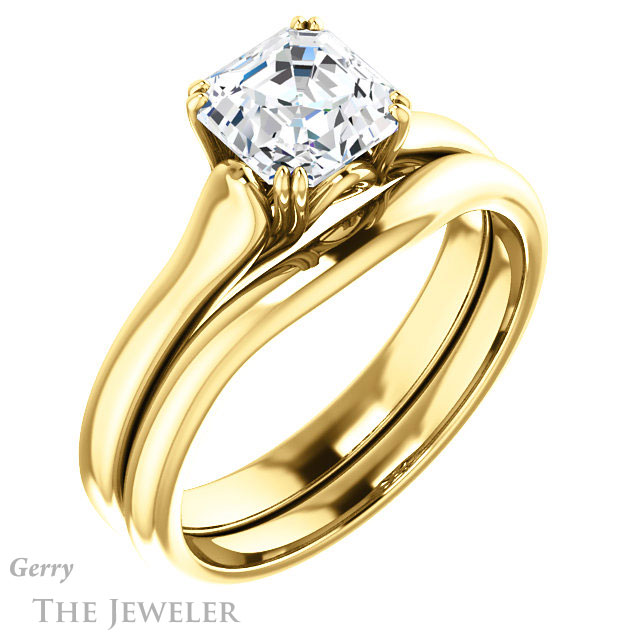 14k Yellow Gold Asscher Cut Forever One Engagement Ring Setting #GTJ917-asscher-fo-y 6 14k Yellow Gold Asscher Cut Forever One Engagement Ring Setting #GTJ917-asscher-fo-y