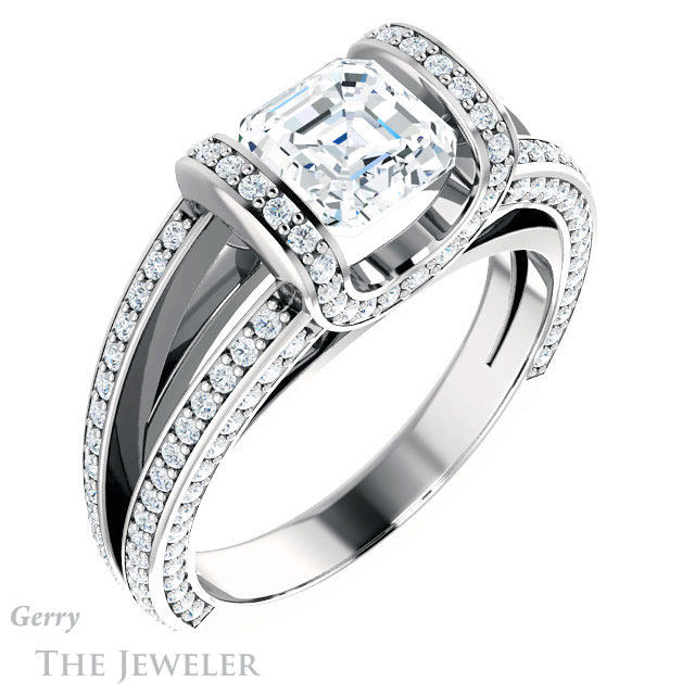 Asscher Cut Forever One Engagement Ring Setting #GTJ918-asscher-fo-w | Gerry The Jeweler 14k White Gold Asscher Cut Forever One Engagement Ring Setting #GTJ918-asscher-fo-w