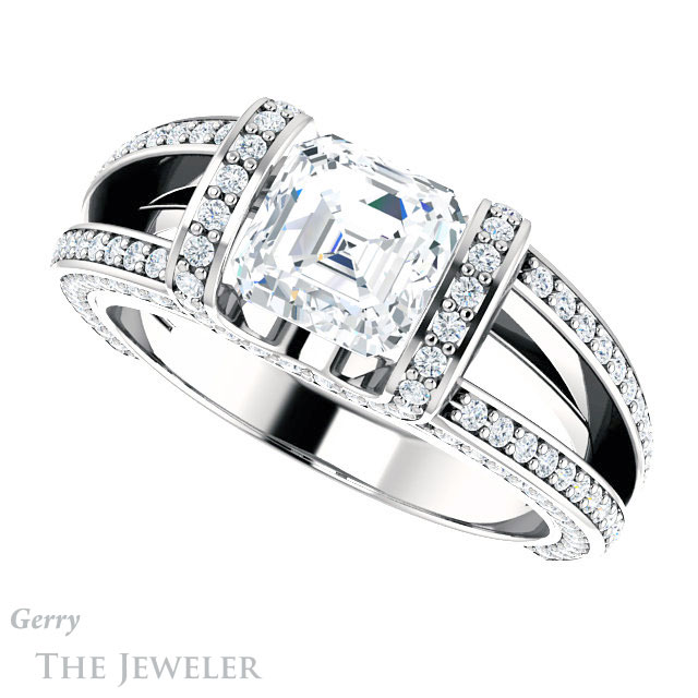 Asscher Cut Forever One Engagement Ring Setting #GTJ918-asscher-fo-w | Gerry The Jeweler 14k White Gold Asscher Cut Forever One Engagement Ring Setting #GTJ918-asscher-fo-w