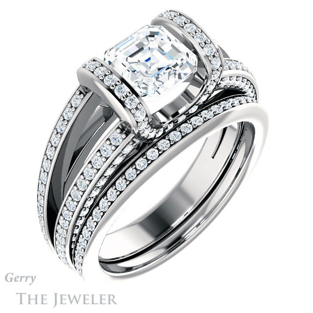 Asscher Cut Forever One Engagement Ring Setting #GTJ918-asscher-fo-w | Gerry The Jeweler 14k White Gold Asscher Cut Forever One Engagement Ring Setting #GTJ918-asscher-fo-w