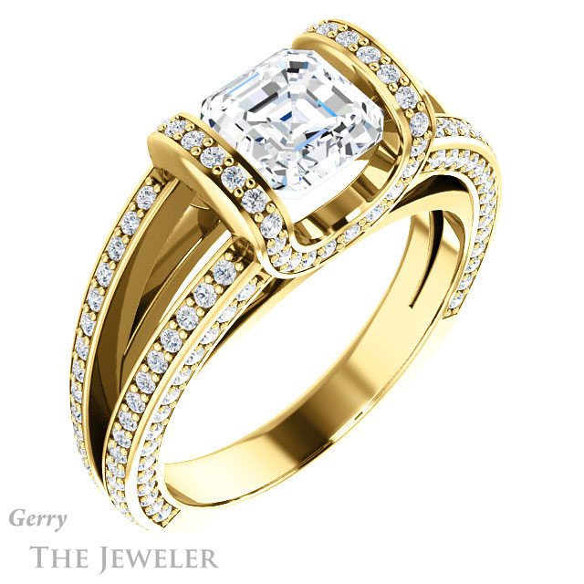 Asscher Cut Forever One Engagement Ring Setting #GTJ918-asscher-fo-y | Gerry The Jeweler 14k Yellow Gold Asscher Cut Forever One Engagement Ring Setting #GTJ918-asscher-fo-y