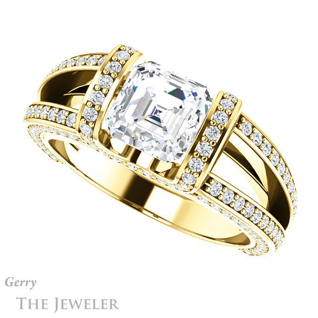 Asscher Cut Forever One Engagement Ring Setting #GTJ918-asscher-fo-y | Gerry The Jeweler 14k Yellow Gold Asscher Cut Forever One Engagement Ring Setting #GTJ918-asscher-fo-y