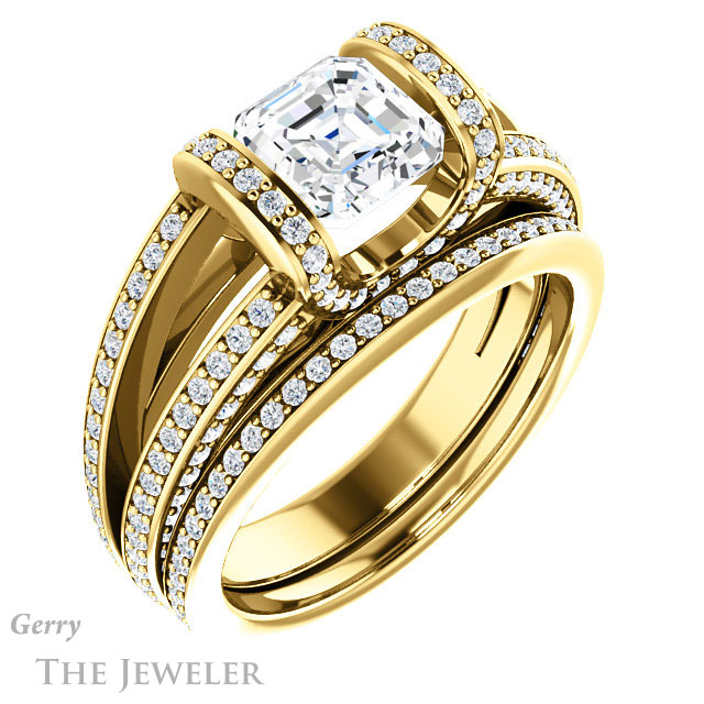 Asscher Cut Forever One Engagement Ring Setting #GTJ918-asscher-fo-y | Gerry The Jeweler 14k Yellow Gold Asscher Cut Forever One Engagement Ring Setting #GTJ918-asscher-fo-y