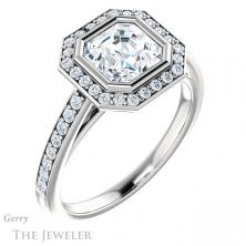 14k White Gold Asscher Cut Forever One Engagement Ring Setting #GTJ920-asscher-fo-w 4 14k White Gold Asscher Cut Forever One Engagement Ring Setting #GTJ920-asscher-fo-w