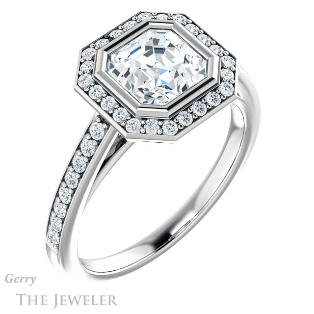 14k White Gold Asscher Cut Forever One Engagement Ring Setting #GTJ920-asscher-fo-w 4 14k White Gold Asscher Cut Forever One Engagement Ring Setting #GTJ920-asscher-fo-w
