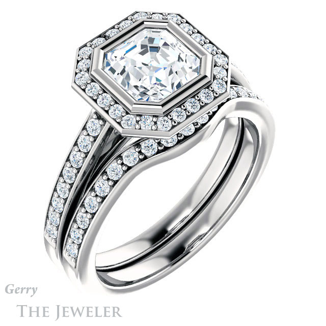 14k White Gold Asscher Cut Forever One Engagement Ring Setting #GTJ920-asscher-fo-w 6 14k White Gold Asscher Cut Forever One Engagement Ring Setting #GTJ920-asscher-fo-w
